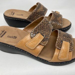 Clarks Women's Delana Fenela Snake Print Leather Sandal Size 8W